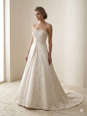 Madison Collection Y2K Champagne Beaded Wedding Dress Veil Gloves Shawl Size 6